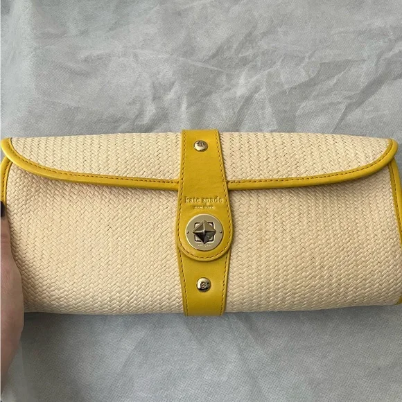 Kate Spade Yellow and Cream Woven Clutch - Picture 1 of 7